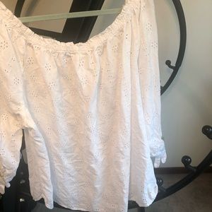 Westport, 3XL, wide neck/off the shoulder pointelle fabric, 3/4 sleeve with ties